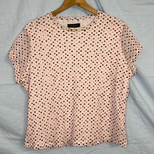 Context Woman White with Pink and Red Polka Dot Lined Mesh Blouse  - Size 1X